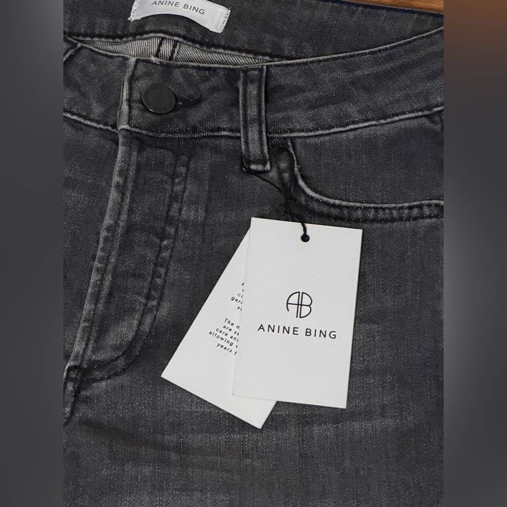 Anine Bing Charcoal Denim Distressed Skinny Jeans